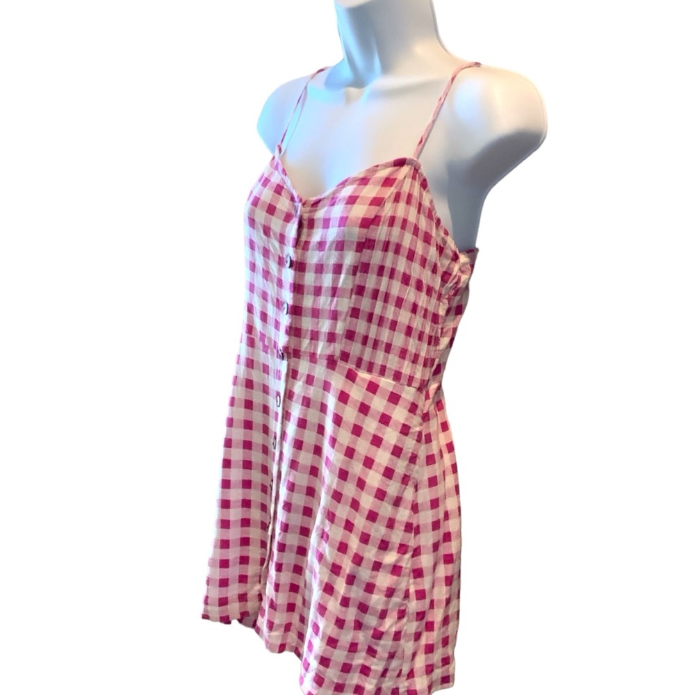 Zara Pink And White Checkered Romper Elastic Sides Back Spaghetti Strap Medium